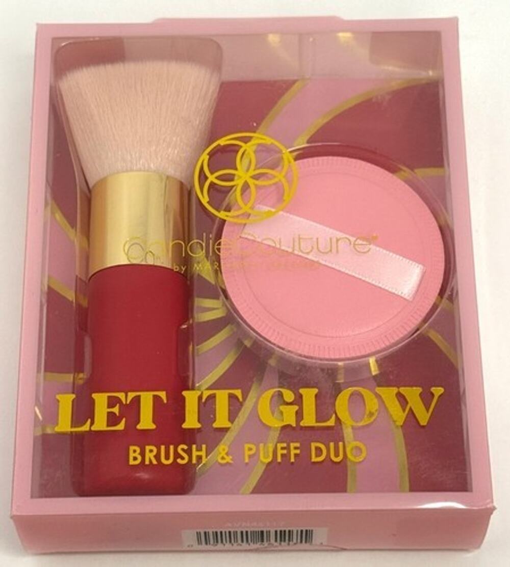 2-Piece Candie Couture Let It Glow Kabuki Brush & Puff Duo set - Red/Pink